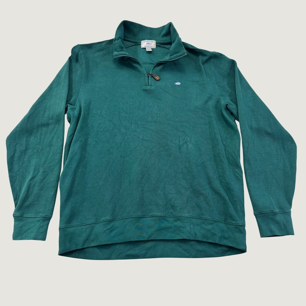 Southern Tide Skipjack Quarter Zip Pullover Mens L Teal Green Cotton Sweater